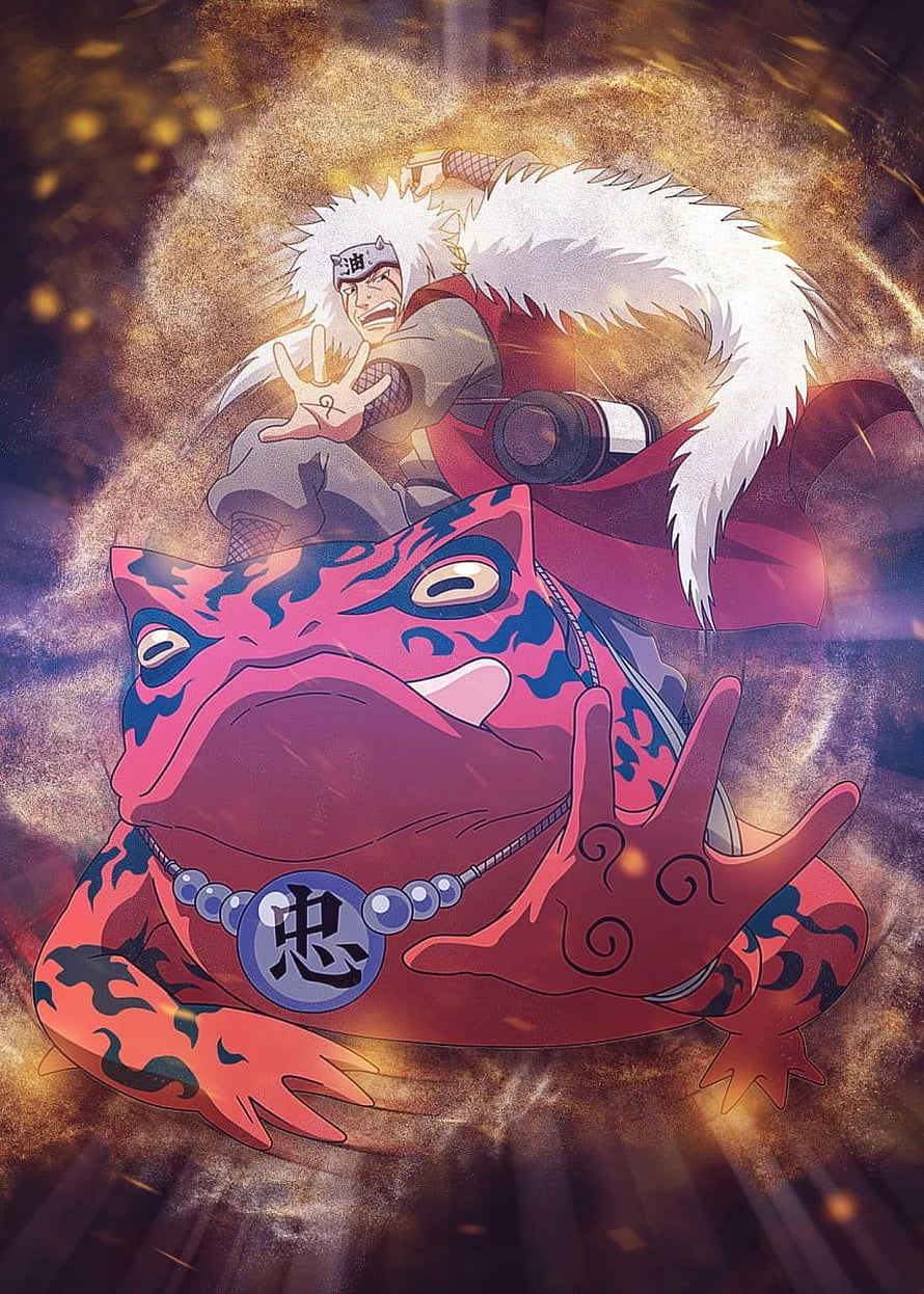 Jiraiya and Gamabunta in Dynamic Action Pose with Golden Energy Aura HD phone wallpaper