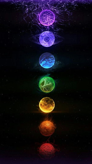 Seven Chakra Energy Balls Aligned in a Vertical Cosmic Meditation Sequence HD phone wallpaper