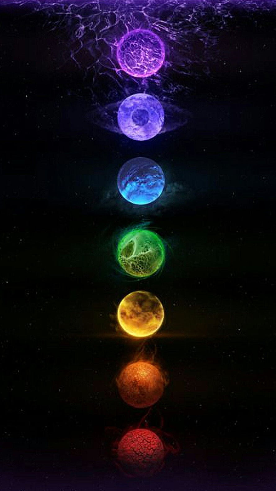 Seven Chakra Energy Balls Aligned in a Vertical Cosmic Meditation Sequence HD phone wallpaper