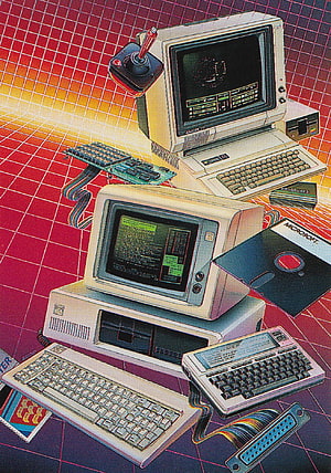 Retro Futurism Vintage Computer Hardware and CRT Monitors on Grid Background HD phone wallpaper