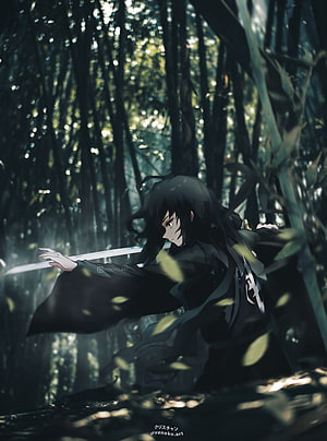 Muichiro Tokito from Demon Slayer Kny Holding a Sword in a Dark Forest HD phone wallpaper