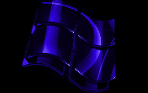 Windows 3D Glass Logo in Deep Blue on Black Background HD wallpaper