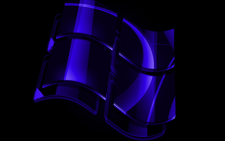Windows 3D Glass Logo in Deep Blue on Black Background HD wallpaper