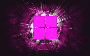 Windows 11 Grunge Logo with Purple Stone Texture and Radiant Light Burst HD wallpaper