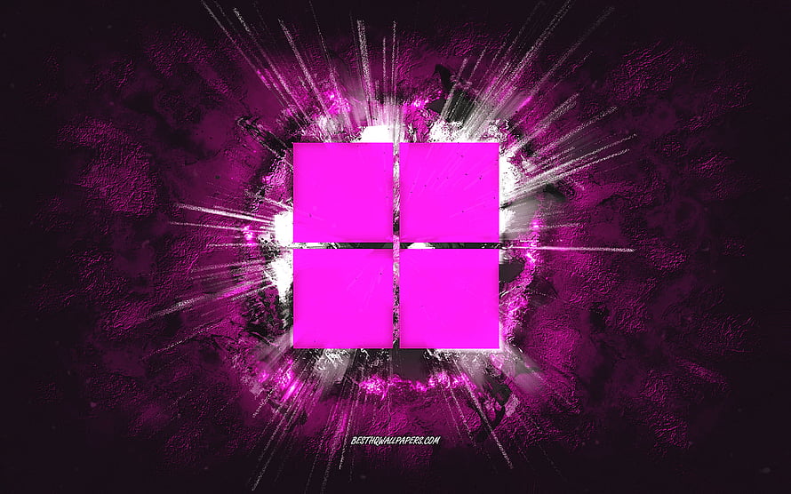 Windows 11 Grunge Logo with Purple Stone Texture and Radiant Light Burst HD wallpaper