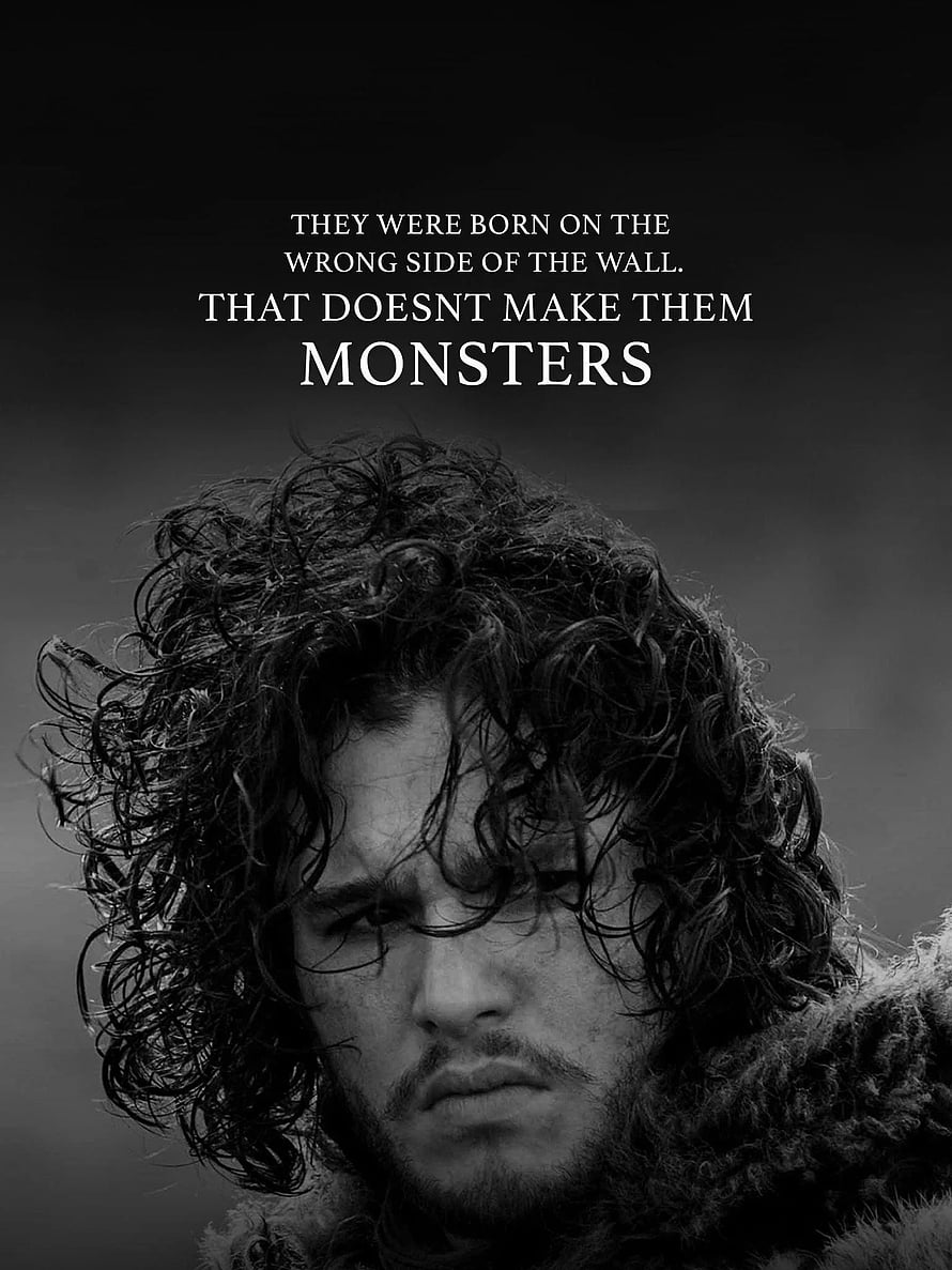 Jon Snow Black and White Portrait with Motivational Quote About the Wall HD phone wallpaper