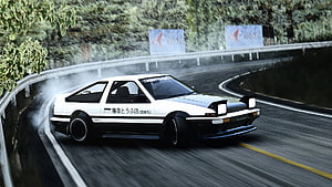 Initial D Toyota AE86 Drifting on Wet Mountain Road in Assetto Corsa HD wallpaper