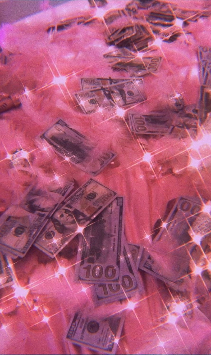 Pink Aesthetic Money Wallpaper with Sparkles and Cash HD phone wallpaper
