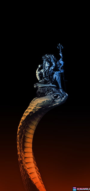 Lord Shiva Reclining on Cosmic Serpent with Trishul and Blue Toned Divine Aura HD phone wallpaper