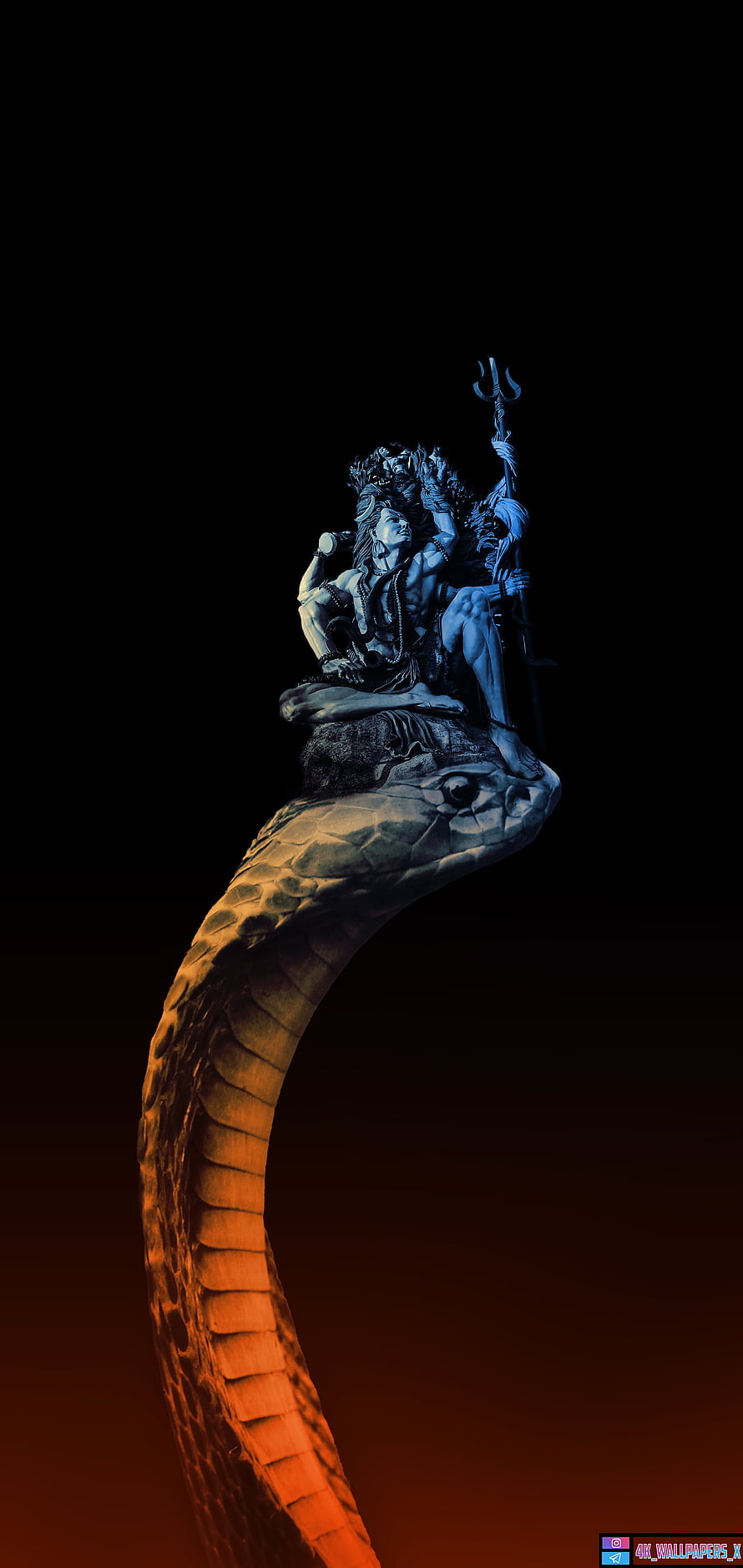 Lord Shiva Reclining on Cosmic Serpent with Trishul and Blue Toned Divine Aura HD phone wallpaper