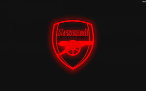 Arsenal FC Glowing Red Neon Shield Logo on Black Background HD wallpaper