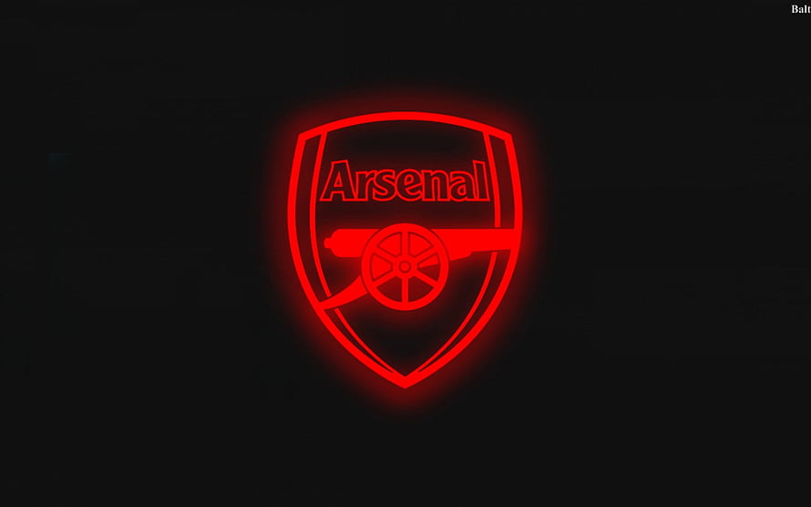 Arsenal FC Glowing Red Neon Shield Logo on Black Background HD wallpaper