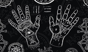 Mystical Palm Reading Illustration with Occult Symbols and Esoteric Hand Lines HD wallpaper