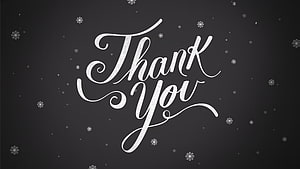 Elegant White Calligraphy Thank You Text on Dark Chalkboard with Snowflakes HD wallpaper