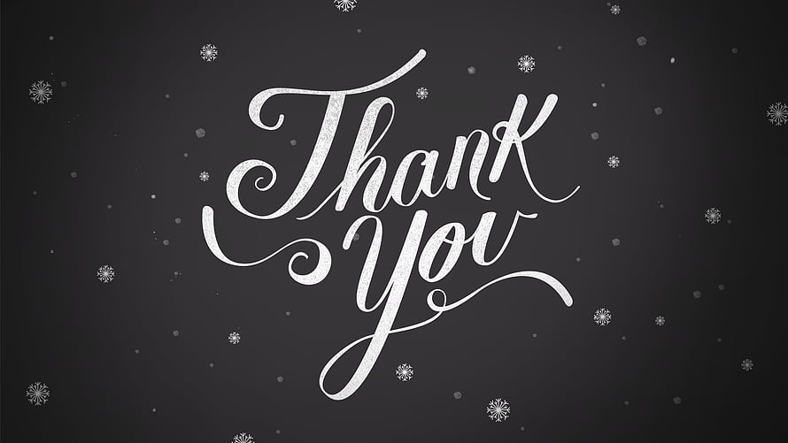 Elegant White Calligraphy Thank You Text on Dark Chalkboard with Snowflakes HD wallpaper