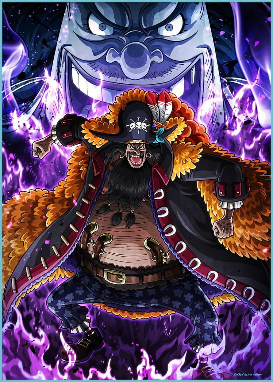 Blackbeard One Piece Anime Character Artwork with Purple Energy Aura HD phone wallpaper