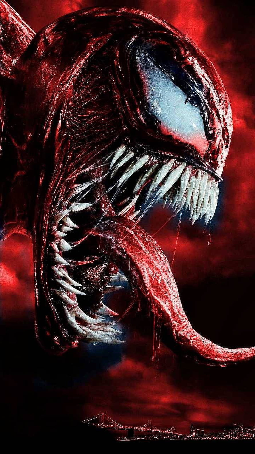 Carnage Red Venom Symbiote Monster Portrait With Sharp Teeth And Long Tongue HD phone wallpaper