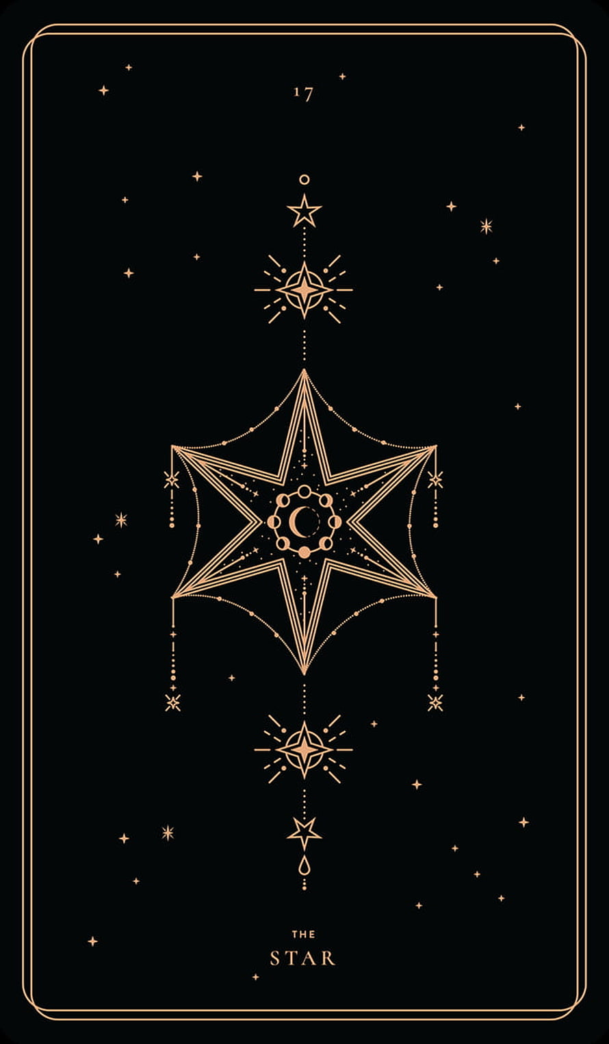 The Star Tarot Card with Gold Geometric Line Art on Black Background HD phone wallpaper