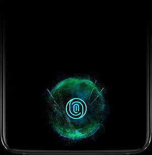 OnePlus Fingerprint Scanner Icon with Neon Green Particle Glow on Black Background HD phone wallpaper