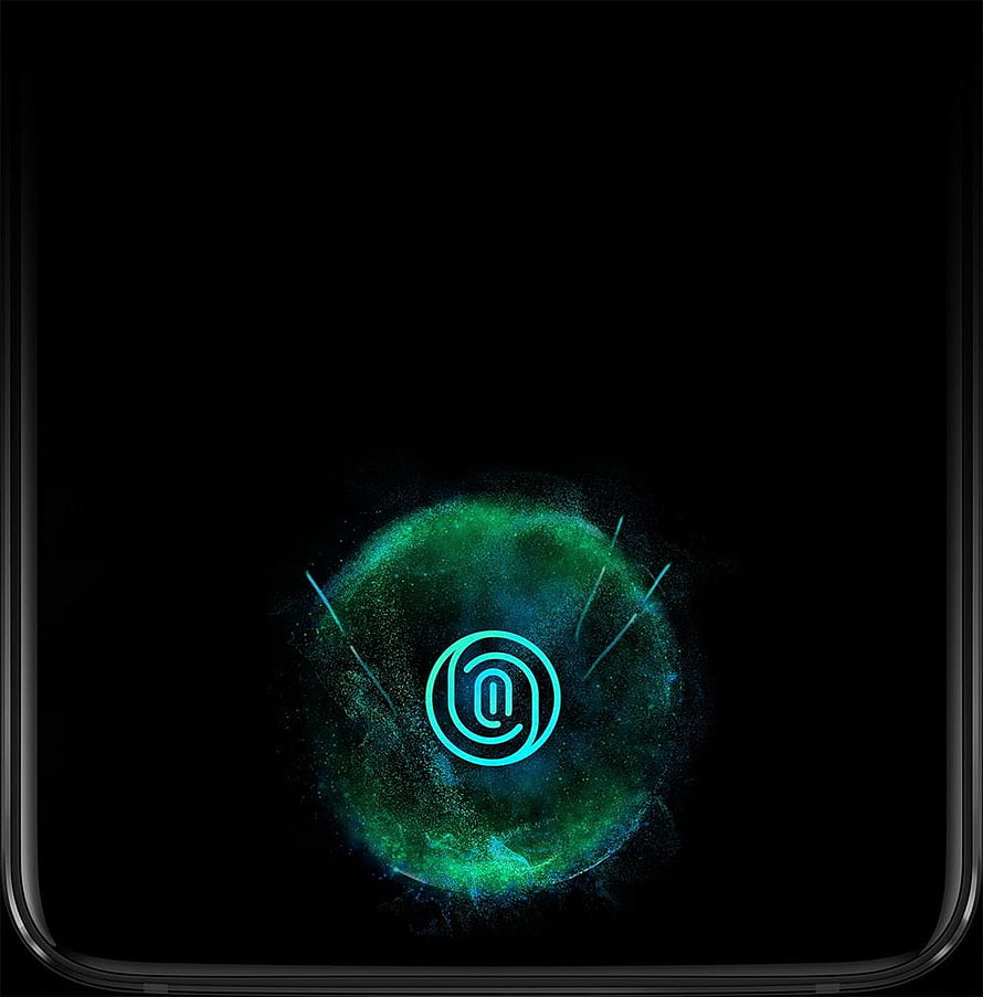 OnePlus Fingerprint Scanner Icon with Neon Green Particle Glow on Black Background HD phone wallpaper