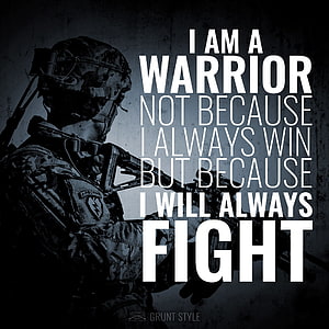 Soldier in Combat Gear Holding Rifle with Motivational Warrior Quote HD phone wallpaper