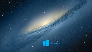 Windows 10 Default Wallpaper Featuring Edge-On Spiral Galaxy and Starfield HD wallpaper