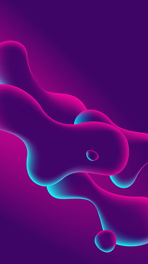 Abstract 3D Liquid Forms in Neon Magenta and Cyan on Deep Purple Background HD phone wallpaper