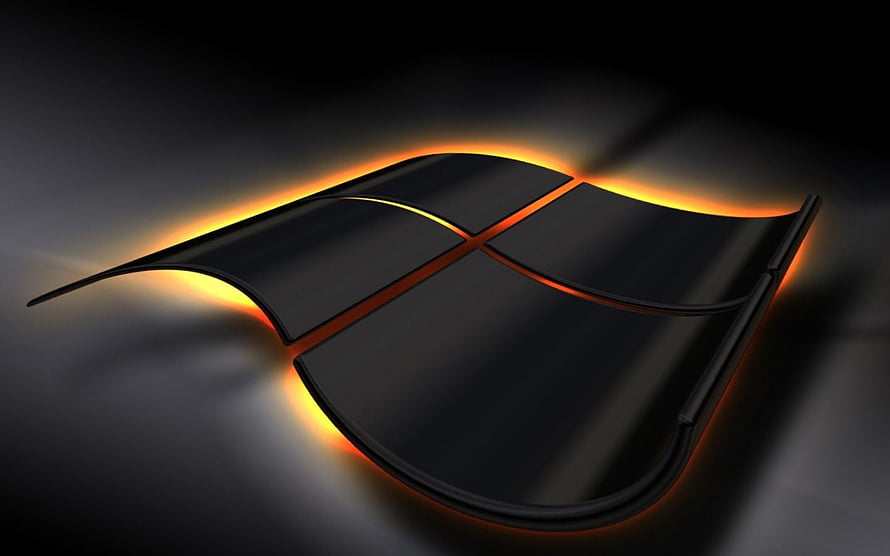 Glowing Orange Windows Flag Logo on Dark Background HD wallpaper