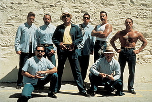 Blood In Blood Out Cast Group Portrait Against Stone Wall HD wallpaper