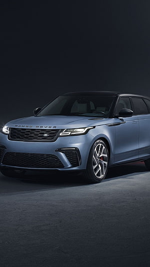Slate Blue Range Rover Velar SUV Studio Shot with Black Roof and LED Headlights HD phone wallpaper
