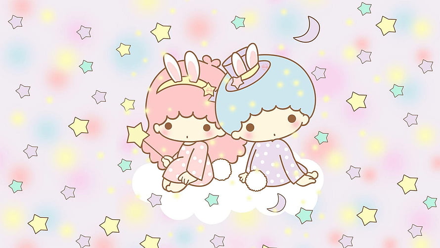 Little Twin Stars Kiki and Lala Sitting on a Cloud with Stars and Moon HD wallpaper