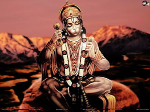 Lord Hanuman in Meditation with Gada and Mala on a Mountain Rock, Lord Hanuman Animated , Hanuman Meditation HD wallpaper