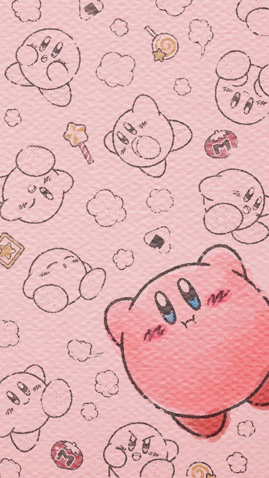 Cute Pink Kirby Pattern Wallpaper with Kawaii Sketches and Pastel Background HD phone wallpaper