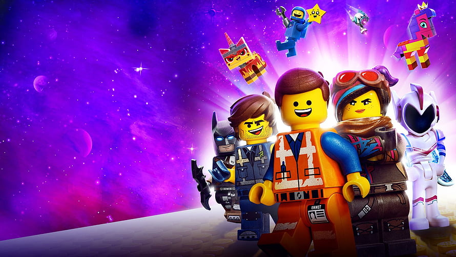 The Lego Movie 2: The Second Part Character Lineup Against Purple Space Nebula HD wallpaper