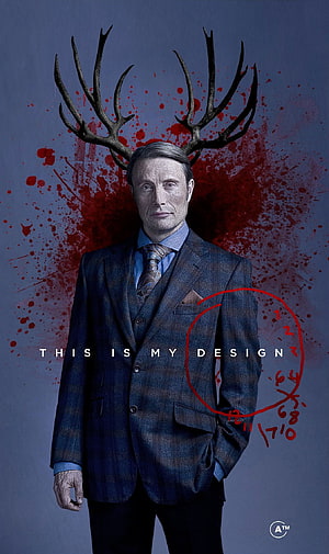 Hannibal Lecter with Antlers and Blood Splatter in Dark Suit HD phone wallpaper