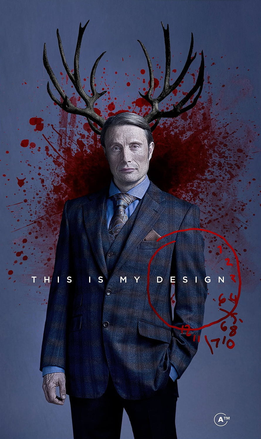 Hannibal Lecter with Antlers and Blood Splatter in Dark Suit HD phone wallpaper