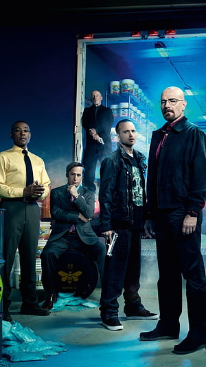 Breaking Bad Main Cast Group Poster with Walter White and Jesse Pinkman HD phone wallpaper