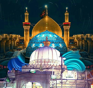 Ajmer Sharif Dargah at Night with Golden Dome and Illuminated Minarets HD wallpaper