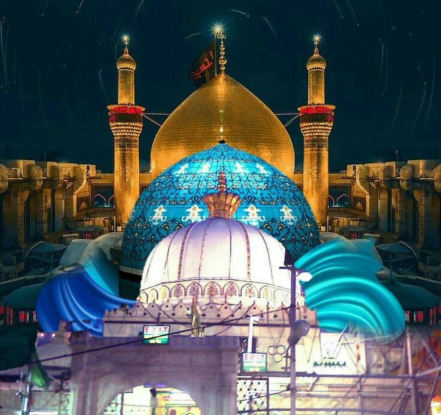 Ajmer Sharif Dargah at Night with Golden Dome and Illuminated Minarets HD wallpaper