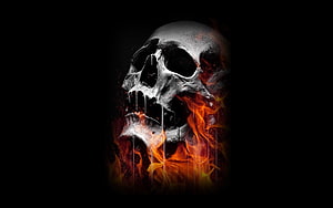 Burning Human Skull with Fiery Flames on Black Background HD wallpaper