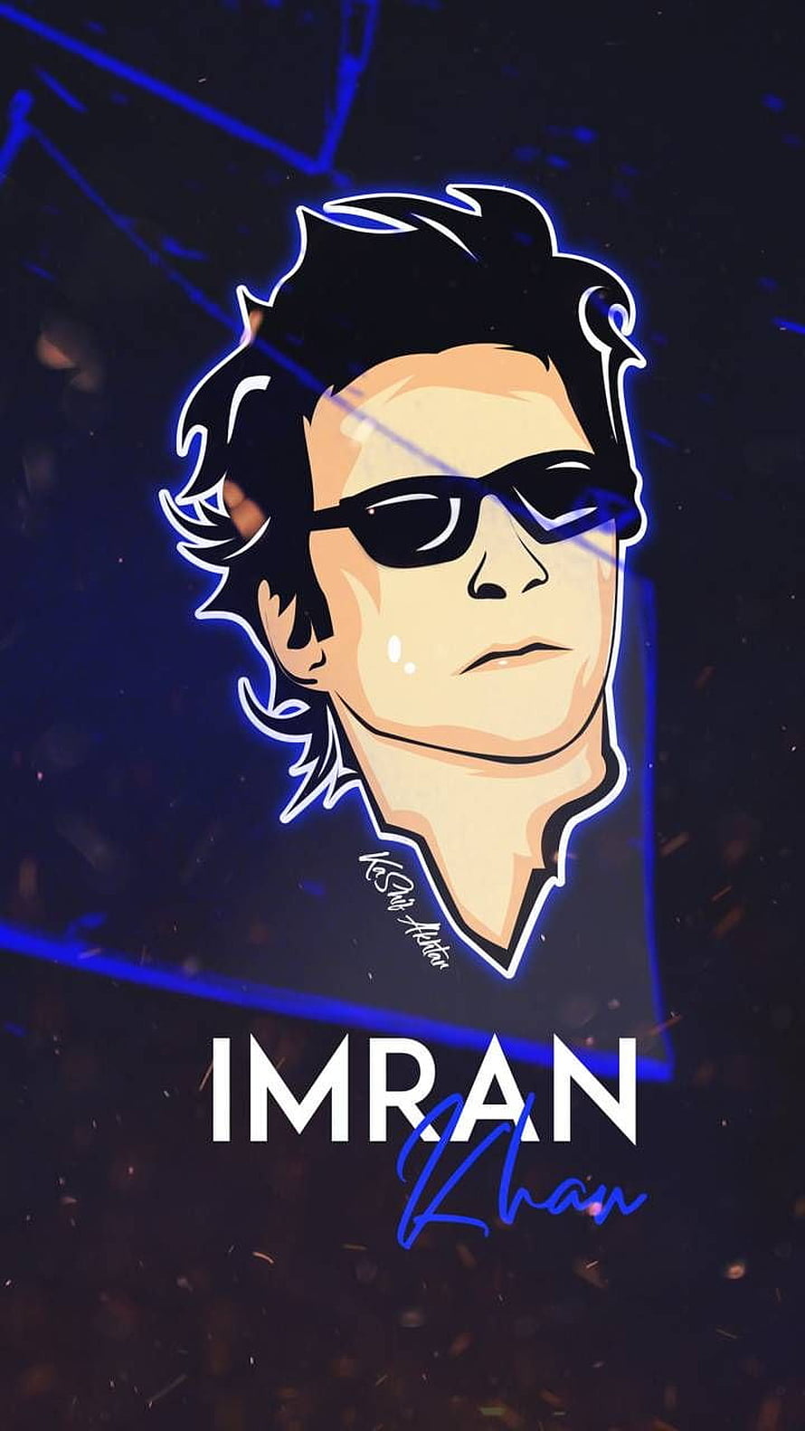 Imran Khan Stylized Portrait with Sunglasses and Neon Blue Glow on Dark Background HD phone wallpaper