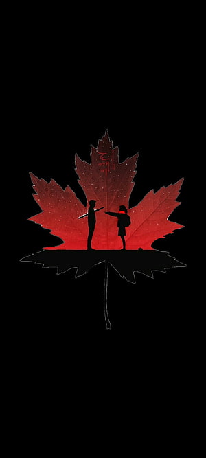Goblin Silhouette on Red Maple Leaf with Starry Texture HD phone wallpaper