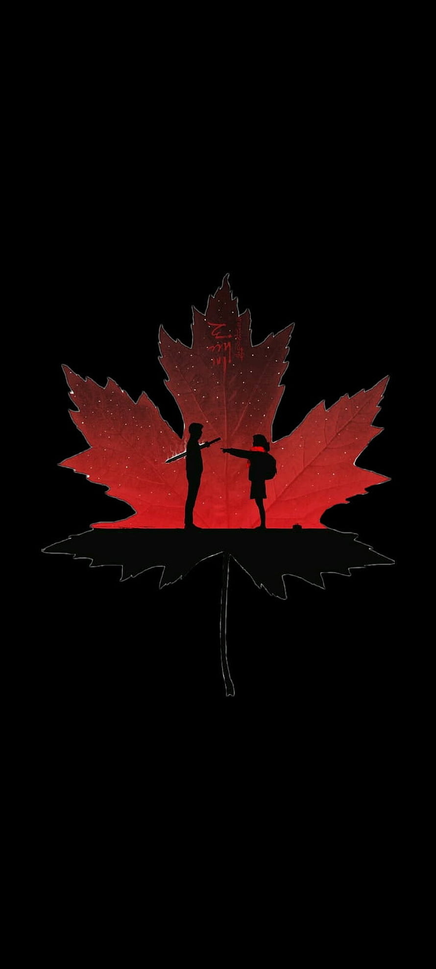 Goblin Silhouette on Red Maple Leaf with Starry Texture HD phone wallpaper