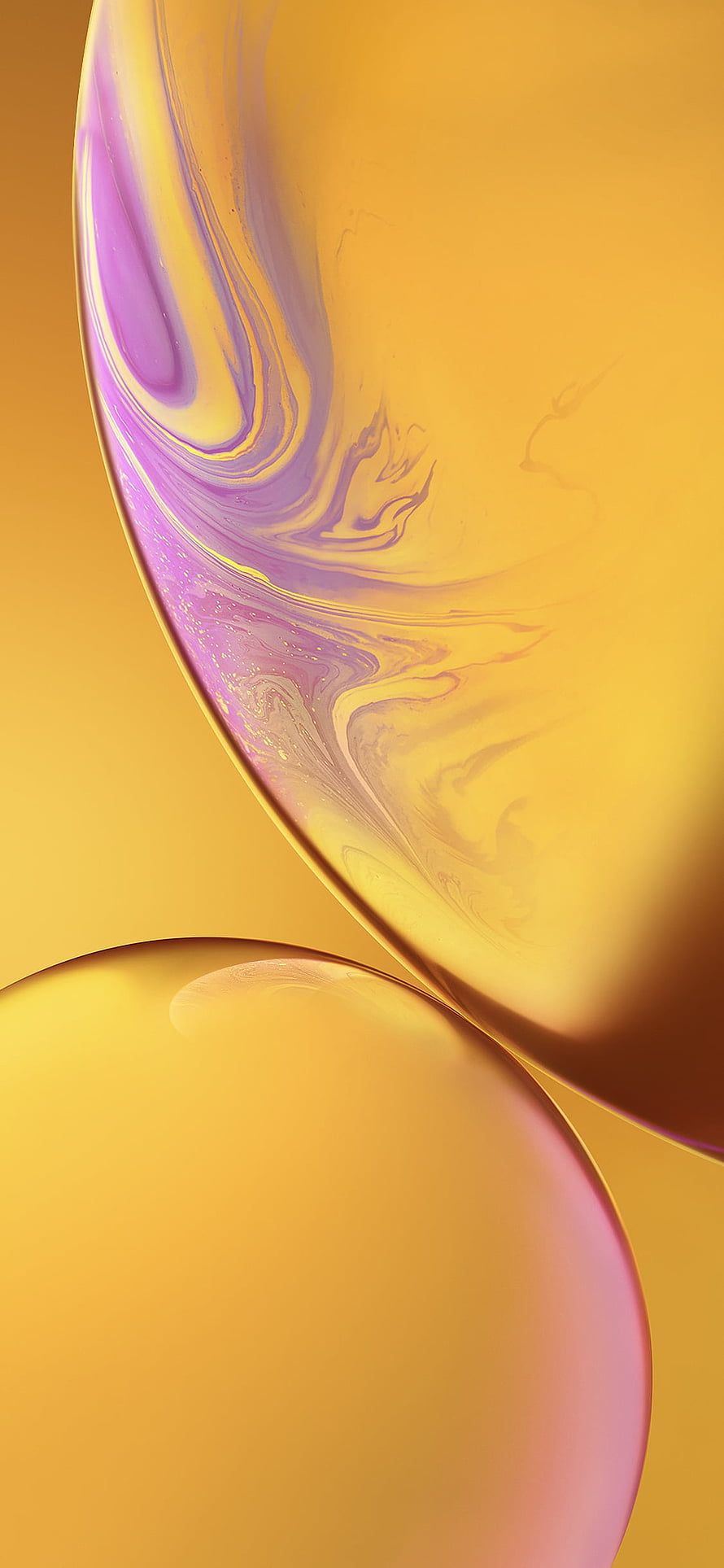 Abstract 3D Render of Glossy Yellow and Purple Liquid Forms HD phone wallpaper