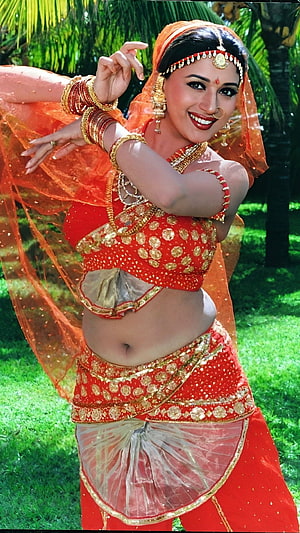 Madhuri Dixit in Vibrant Red Traditional Dance Costume with Gold Jewelry HD phone wallpaper