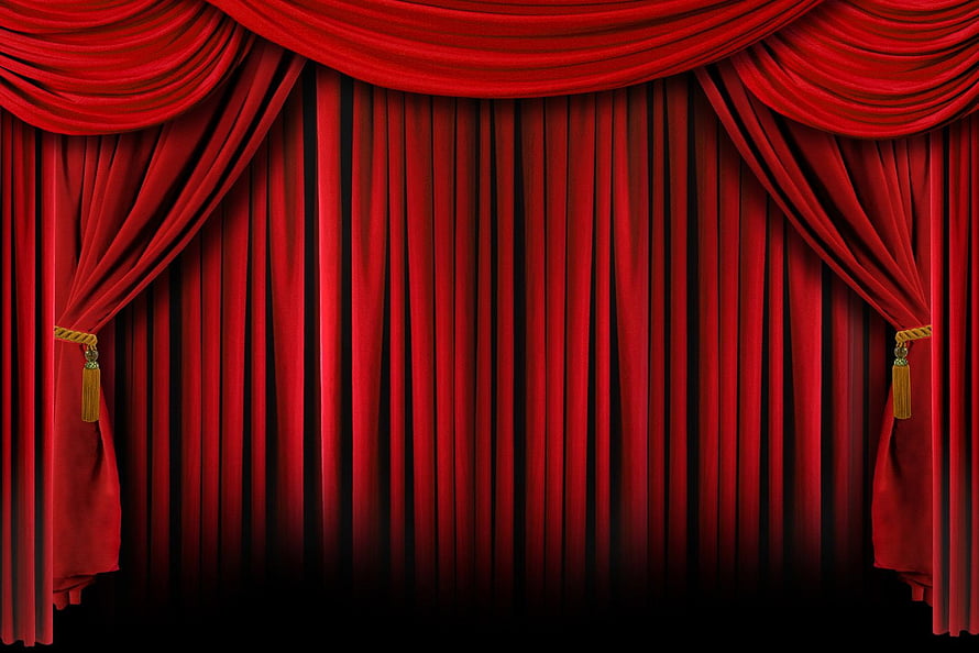 Classic Red Velvet Theatre Stage Curtain With Gold Tassels And Swagged Valance HD wallpaper