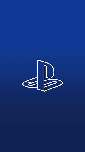 PlayStation Logo Minimalist White Outline on Deep Blue Gradient Background HD phone wallpaper