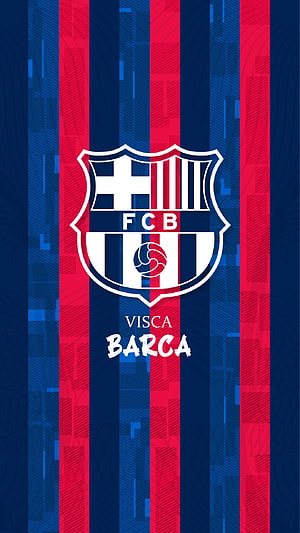 FC Barcelona Visca Barca Shield Logo on Striped Background HD phone wallpaper