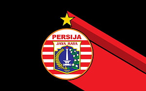 Persija Jakarta Football Club Emblem With Red Diagonal Banner And Star On Black Background HD wallpaper