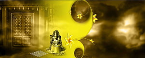 Ganesha Temple Entrance with Golden Floral Decor and Traditional Architecture HD wallpaper